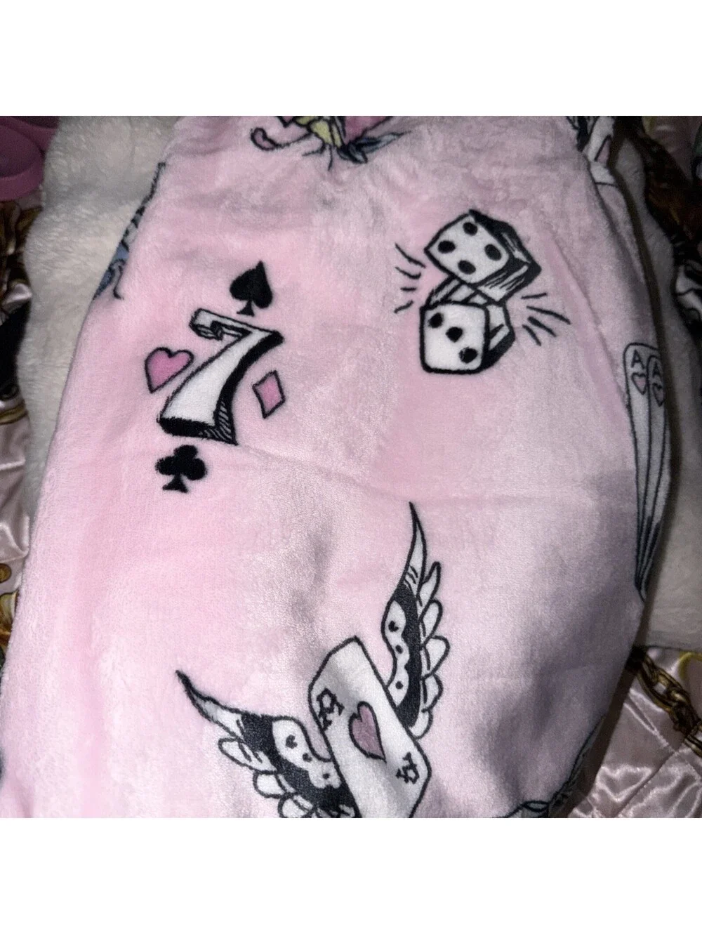 New Ed Hardy Pink Throw Blanket 50x70 Dice 7 Heart Wings Y2K Cute